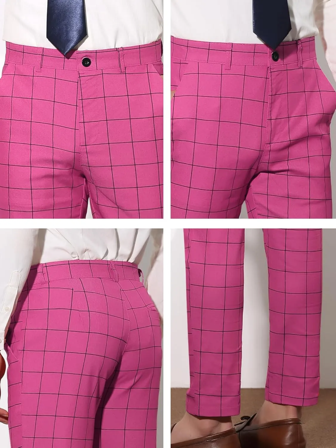 Lars Amadeus Men's Dress Plaid Slim Fit Flat Front Business Pants with Pockets