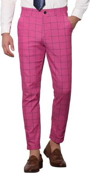 Lars Amadeus Men's Dress Plaid Slim Fit Flat Front Business Pants with Pockets