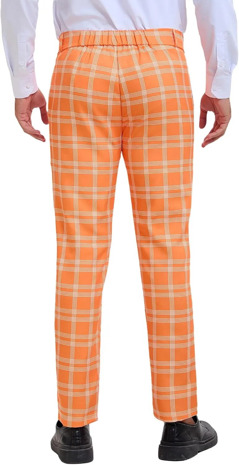 Lars Amadeus Men's Plaid Dress Pants Flat Front Regular Fit Business Checked Trousers
