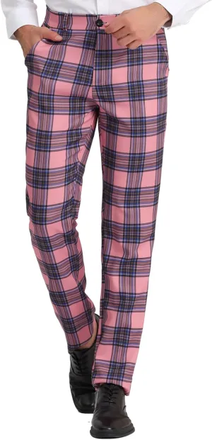 Lars Amadeus Men's Plaid Dress Pants Flat Front Regular Fit Business Checked Trousers