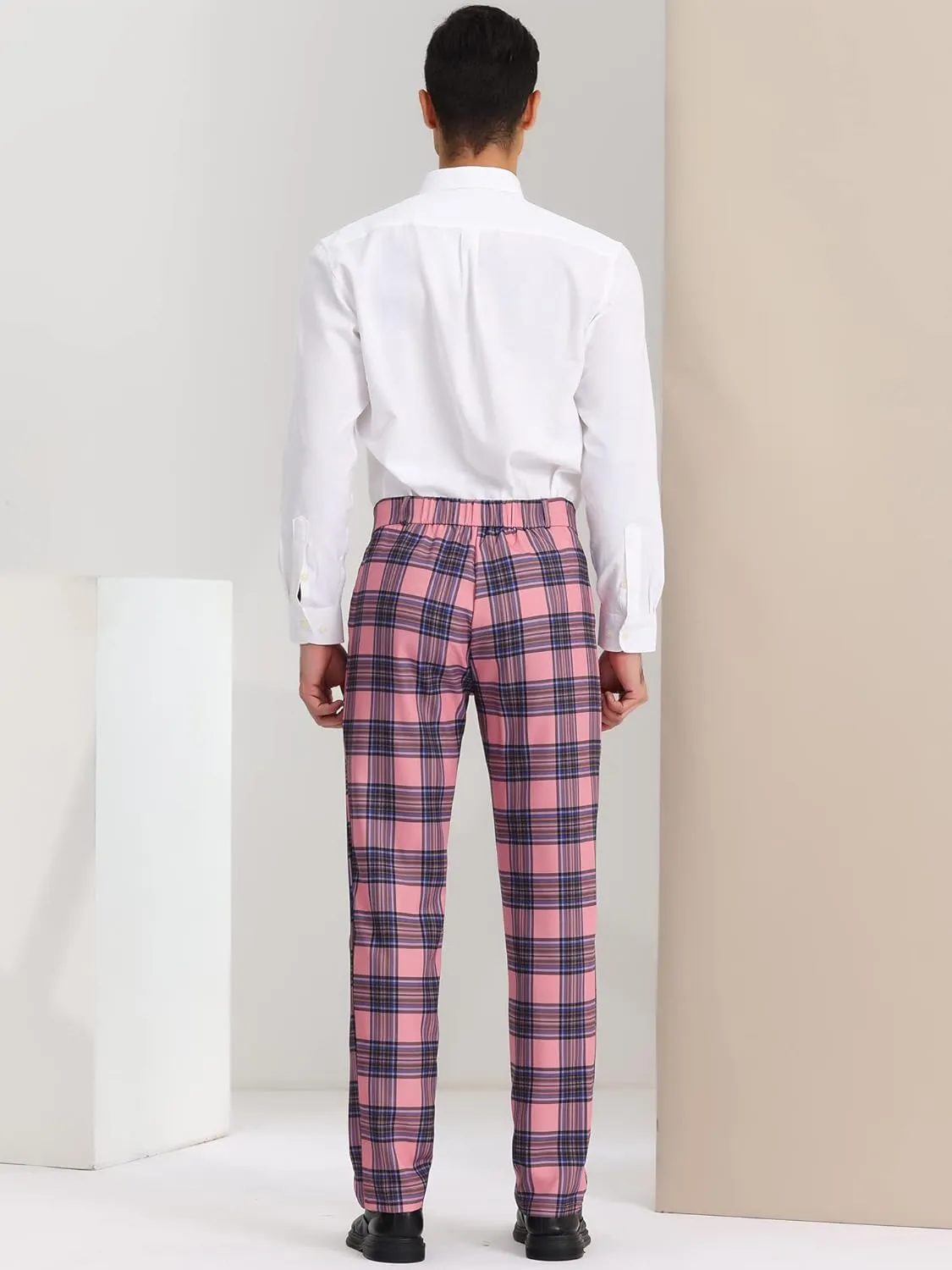 Lars Amadeus Men's Plaid Dress Pants Flat Front Regular Fit Business Checked Trousers
