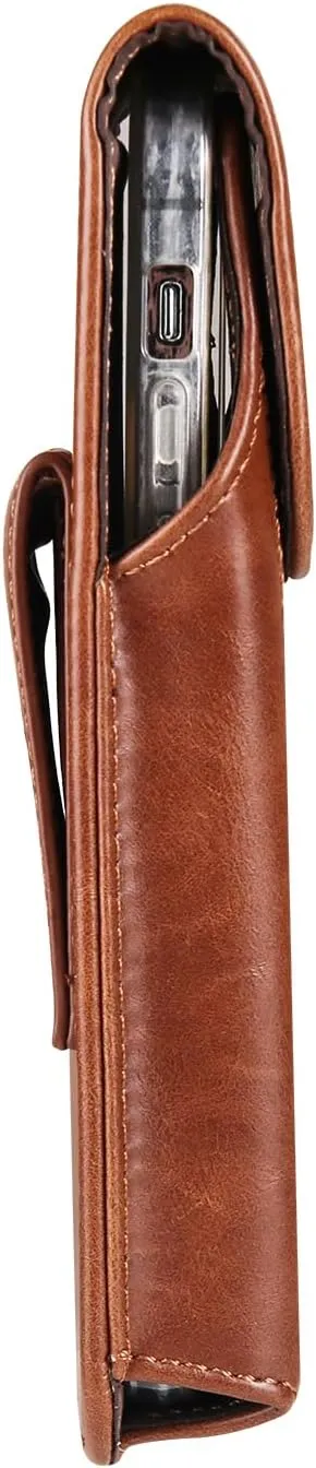 Leather Cell Phone Belt Clip Holder Men, Vertical Leather Cell Phone Belt Bag, 6.1" Vertical PU Leather Smartphone Waist Bag Sports Travel Camping Purse Pocket Belt Pouch Bag with Carabiner Hook