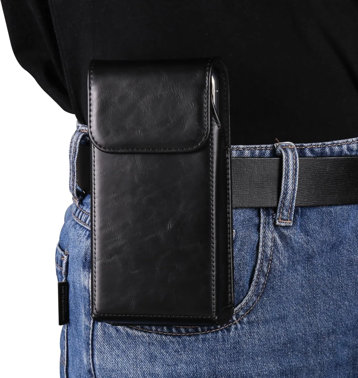 Leather Cell Phone Belt Clip Holder Men, Vertical Leather Cell Phone Belt Bag, 6.1" Vertical PU Leather Smartphone Waist Bag Sports Travel Camping Purse Pocket Belt Pouch Bag with Carabiner Hook