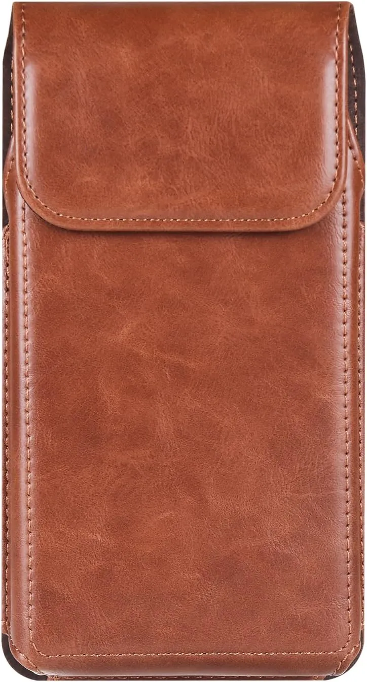 Leather Cell Phone Belt Clip Holder Men, Vertical Leather Cell Phone Belt Bag, 6.1" Vertical PU Leather Smartphone Waist Bag Sports Travel Camping Purse Pocket Belt Pouch Bag with Carabiner Hook
