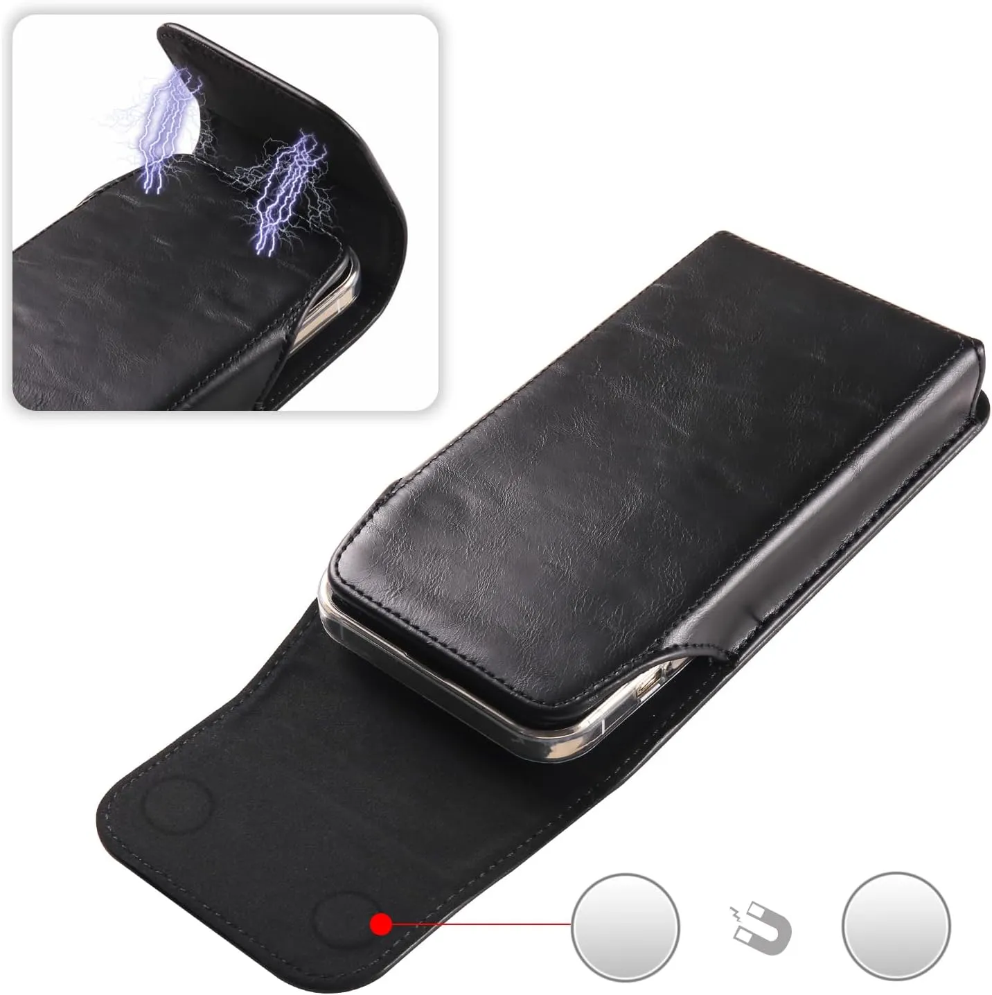Leather Cell Phone Belt Clip Holder Men, Vertical Leather Cell Phone Belt Bag, 6.1" Vertical PU Leather Smartphone Waist Bag Sports Travel Camping Purse Pocket Belt Pouch Bag with Carabiner Hook