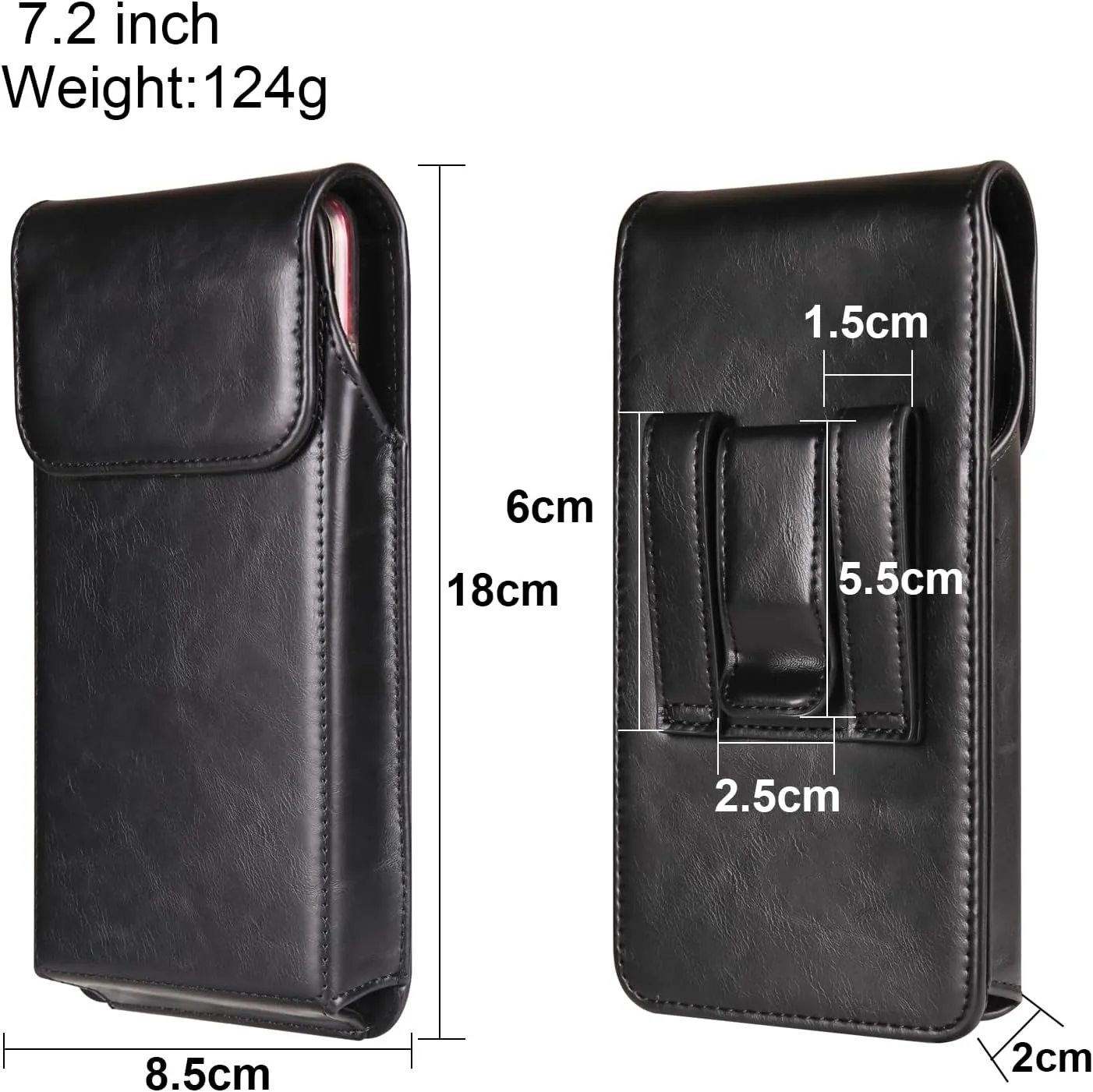 Leather Cell Phone Belt Clip Holder Men, Vertical Leather Cell Phone Belt Bag, 6.1" Vertical PU Leather Smartphone Waist Bag Sports Travel Camping Purse Pocket Belt Pouch Bag with Carabiner Hook