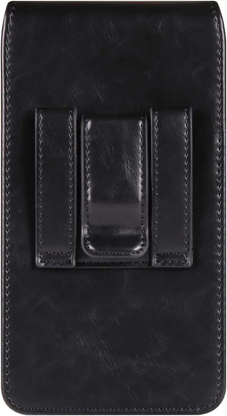 Leather Cell Phone Belt Clip Holder Men, Vertical Leather Cell Phone Belt Bag, 6.1" Vertical PU Leather Smartphone Waist Bag Sports Travel Camping Purse Pocket Belt Pouch Bag with Carabiner Hook
