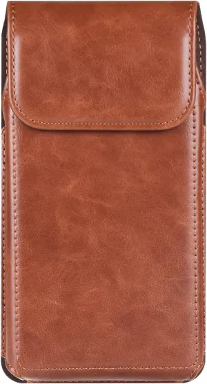 Leather Cell Phone Belt Clip Holder Men, Vertical Leather Cell Phone Belt Bag, 6.1" Vertical PU Leather Smartphone Waist Bag Sports Travel Camping Purse Pocket Belt Pouch Bag with Carabiner Hook