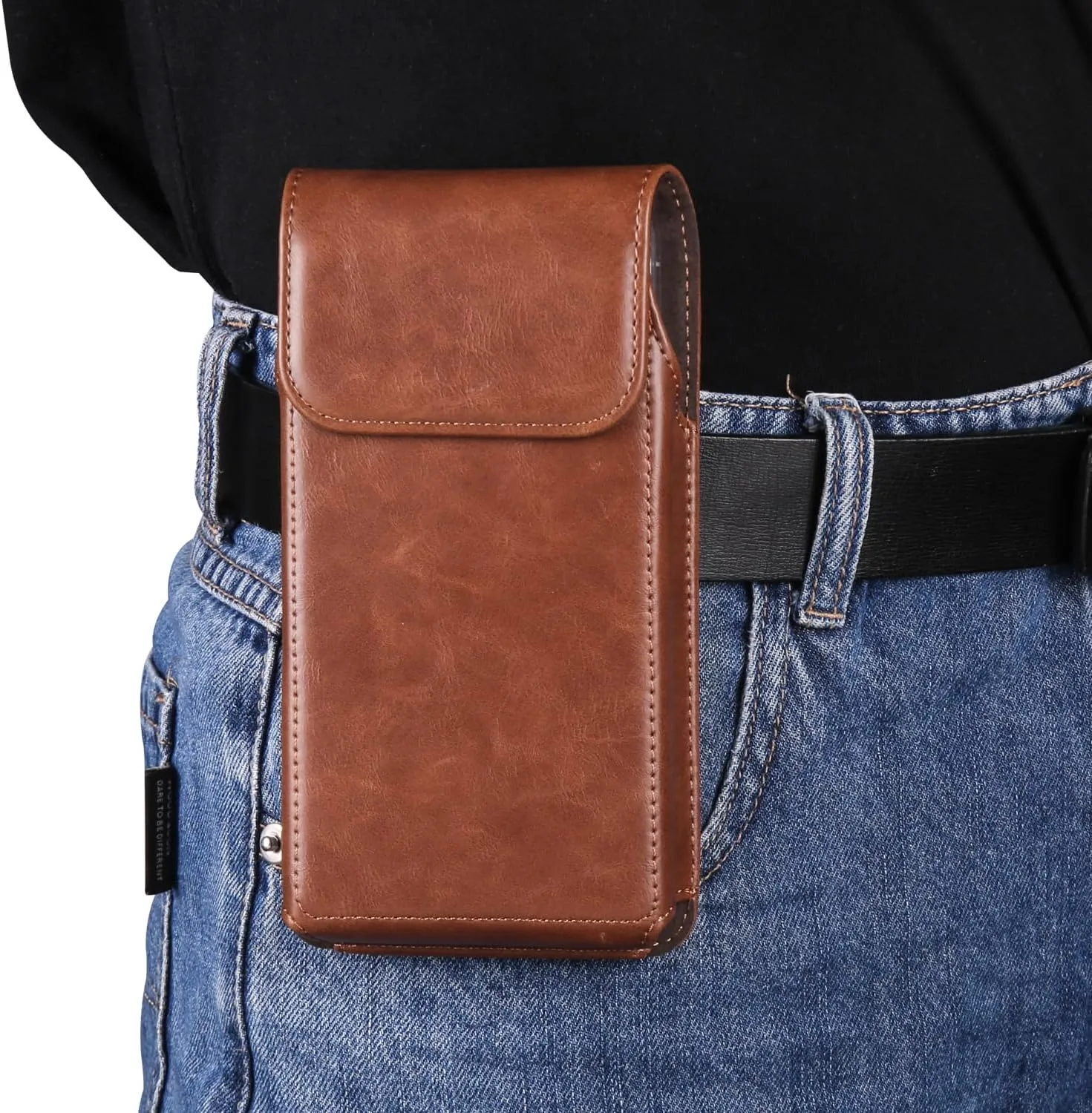 Leather Cell Phone Belt Clip Holder Men, Vertical Leather Cell Phone Belt Bag, 6.1" Vertical PU Leather Smartphone Waist Bag Sports Travel Camping Purse Pocket Belt Pouch Bag with Carabiner Hook
