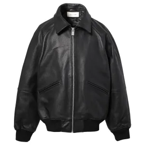 LEATHER VARSITY JACKET / BLK0001:BLACK