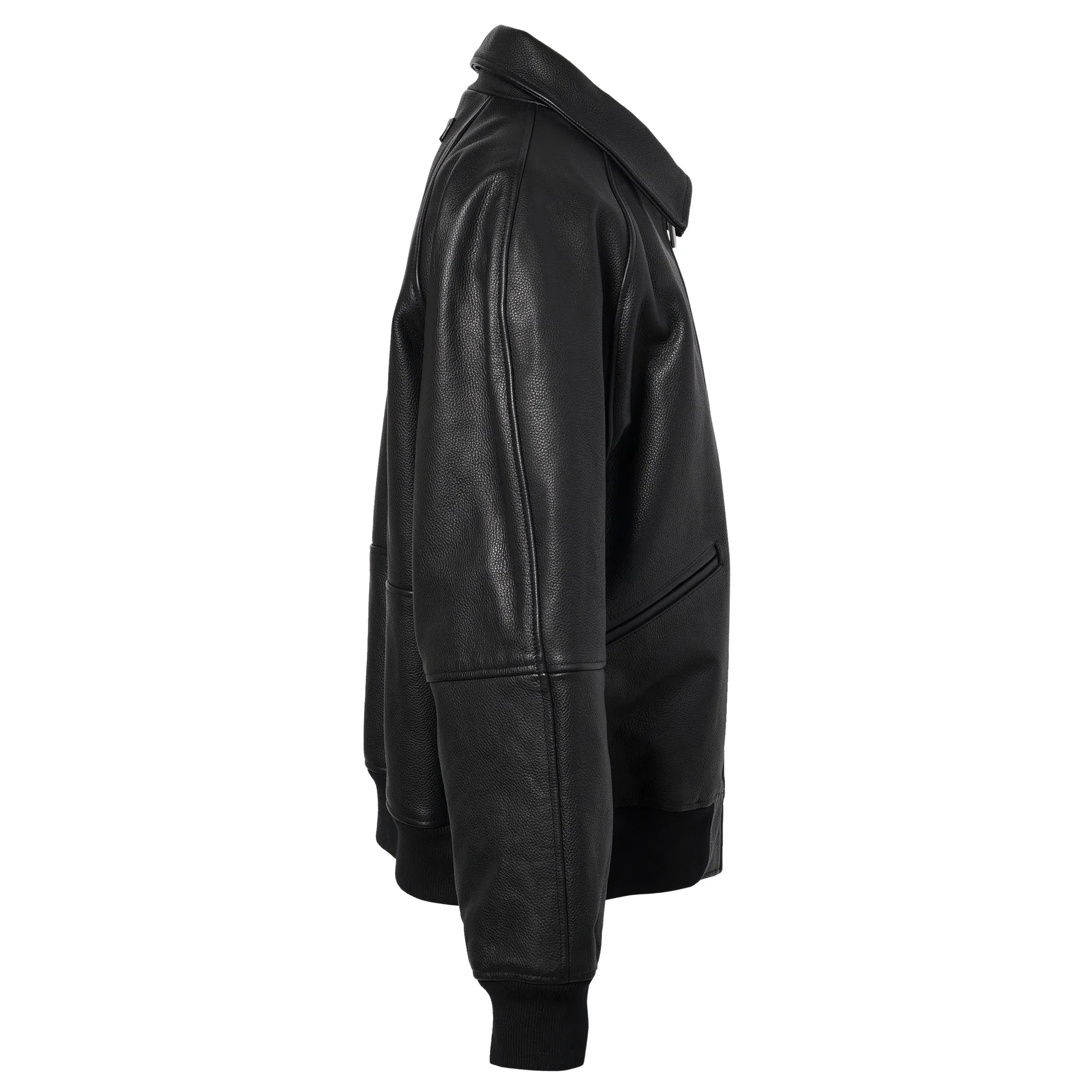 LEATHER VARSITY JACKET / BLK0001:BLACK