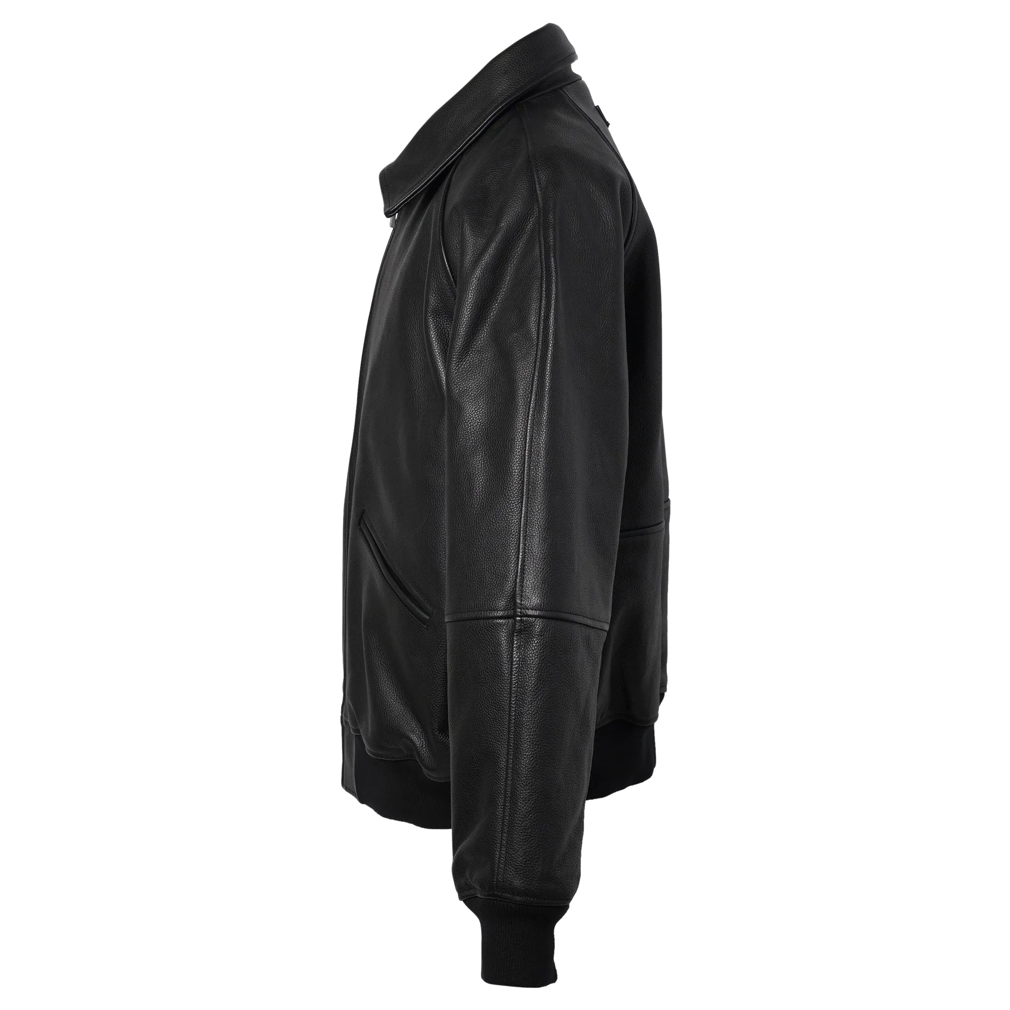 LEATHER VARSITY JACKET / BLK0001:BLACK