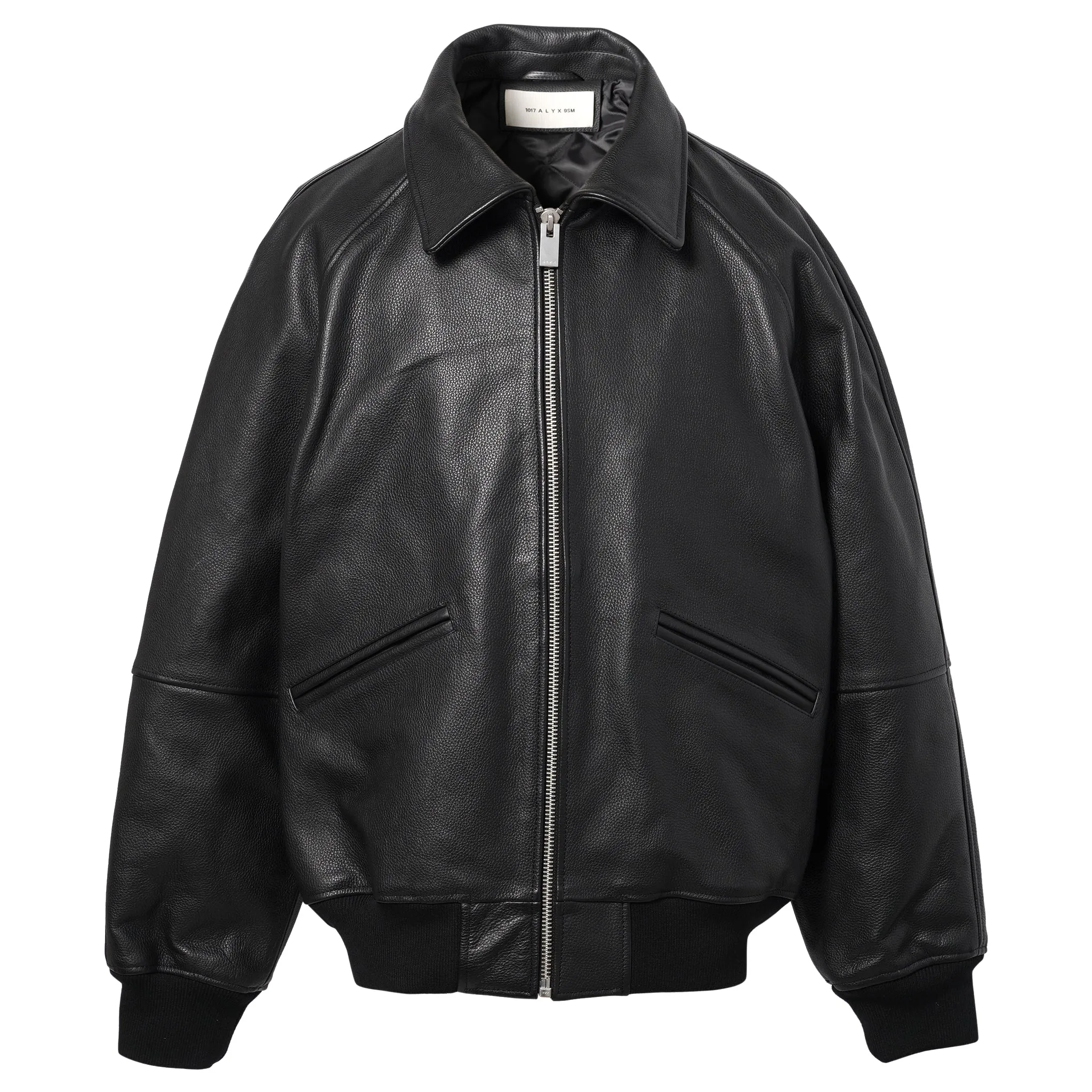 LEATHER VARSITY JACKET / BLK0001:BLACK