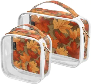Leaves-surface 2 Pack Clear Toiletry Bag Women Men, Portable Waterproof Clear Pouch, Cosmetic Bag with Double Zippers Large Opening Traveling with Handle for Bathroom Traveling Vacation Organizing