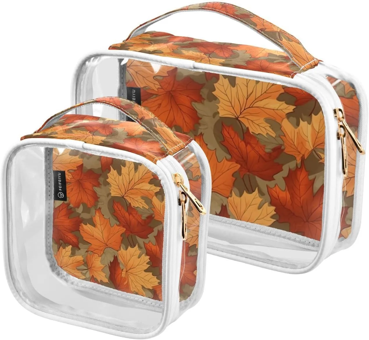 Leaves-surface 2 Pack Clear Toiletry Bag Women Men, Portable Waterproof Clear Pouch, Cosmetic Bag with Double Zippers Large Opening Traveling with Handle for Bathroom Traveling Vacation Organizing