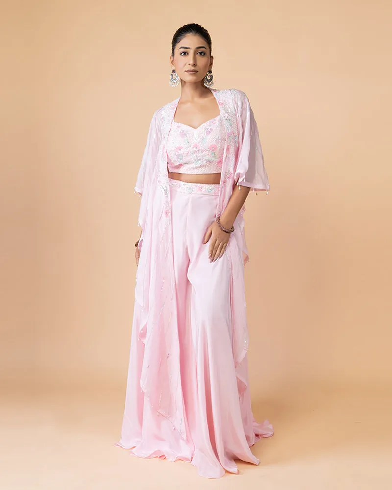 Light Pink Palazzo with Crop Top and Stylish Shrug Jacket