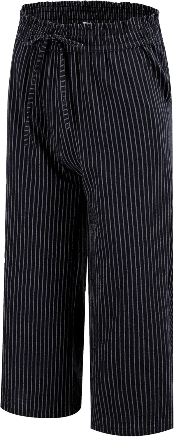 LNX Womens Linen Pants High Waisted Wide Leg Drawstring Casual Loose Trousers with Pockets