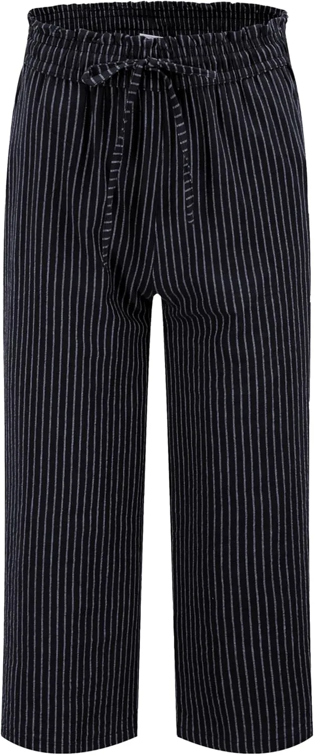 LNX Womens Linen Pants High Waisted Wide Leg Drawstring Casual Loose Trousers with Pockets