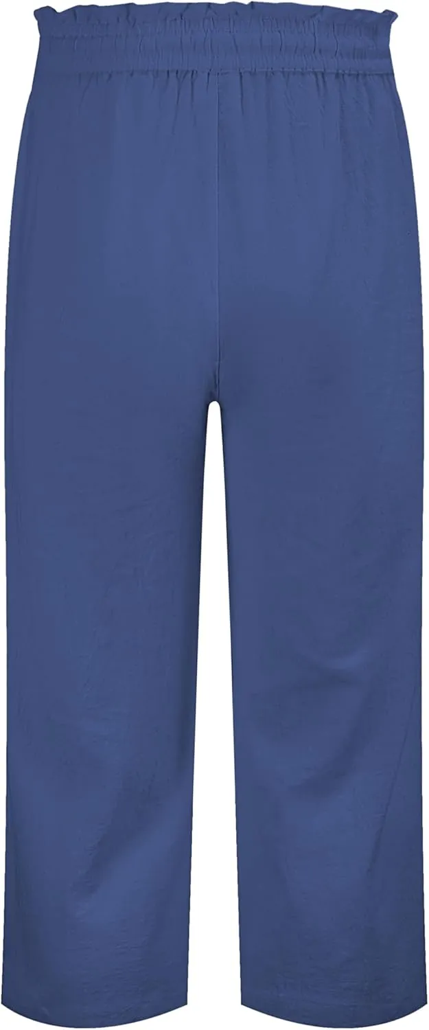 LNX Womens Linen Pants High Waisted Wide Leg Drawstring Casual Loose Trousers with Pockets