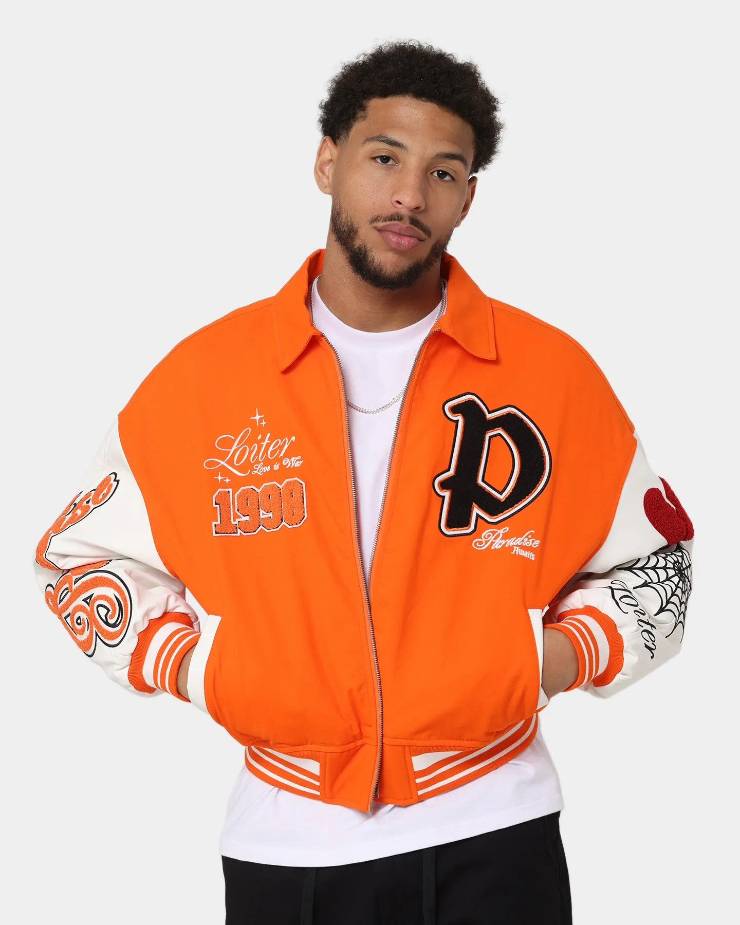 Loiter Paradise Varsity Jacket Orange