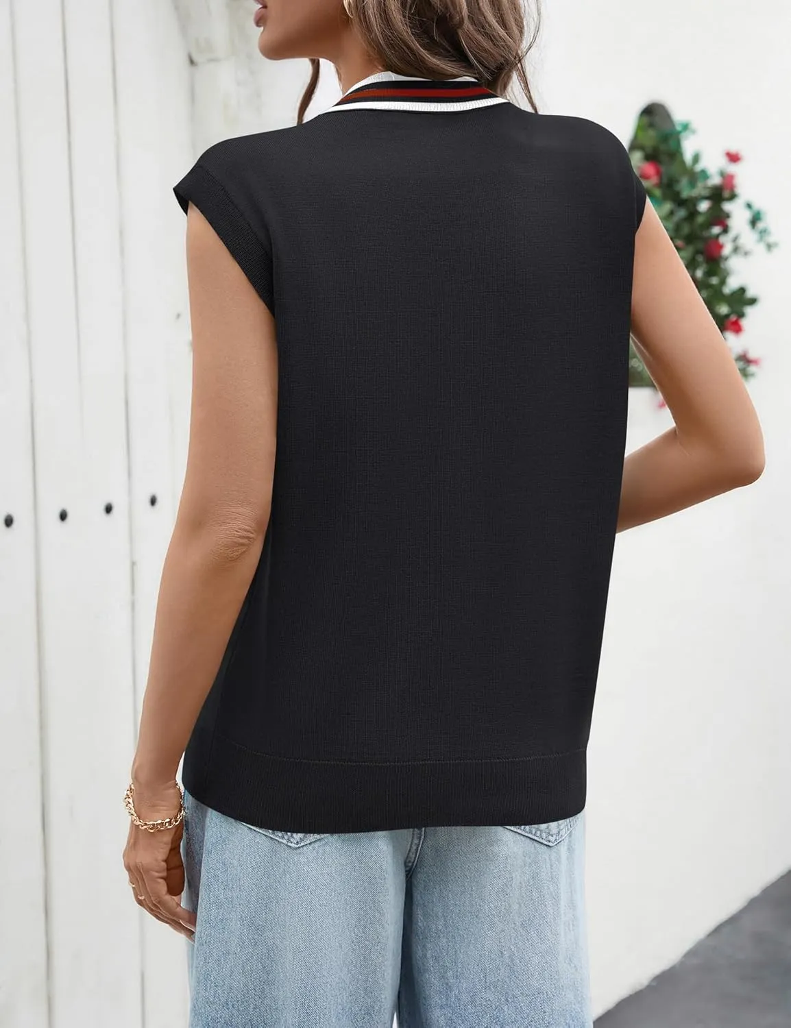 LOMON Sweater Vest Women 2025 Cap Sleeve Striped V Neck Tank Tops Trendy Summer Button Down Knit Cardigan Top with Pockets