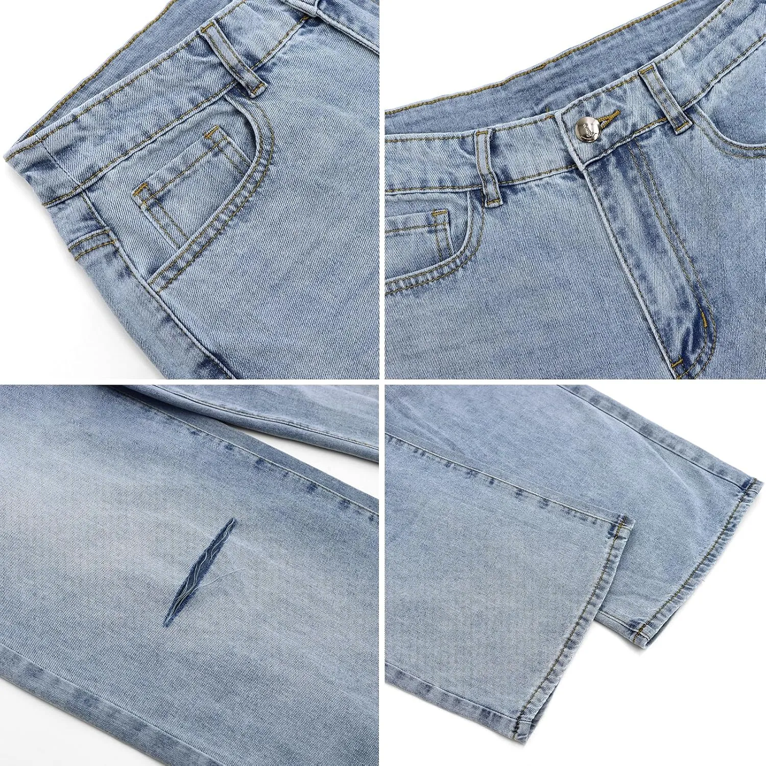 LONGBIDA Womens High Waist Ripped Straight Wide Leg Baggy Jeans Y2k Boyfriend Distressed Loose Denim Pants