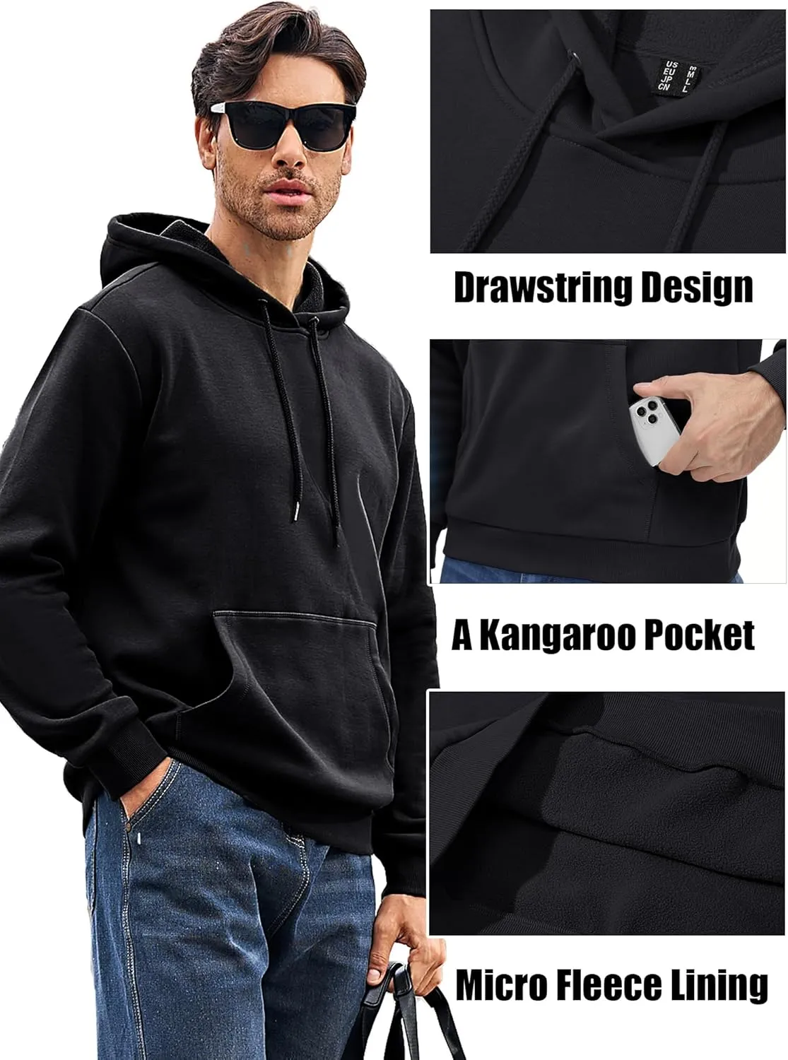 MAGCOMSEN Men's Active Hoodies Fleece Lined Sweatshirts Casual Athletic Workout Pullover With Kangaroo Pocket