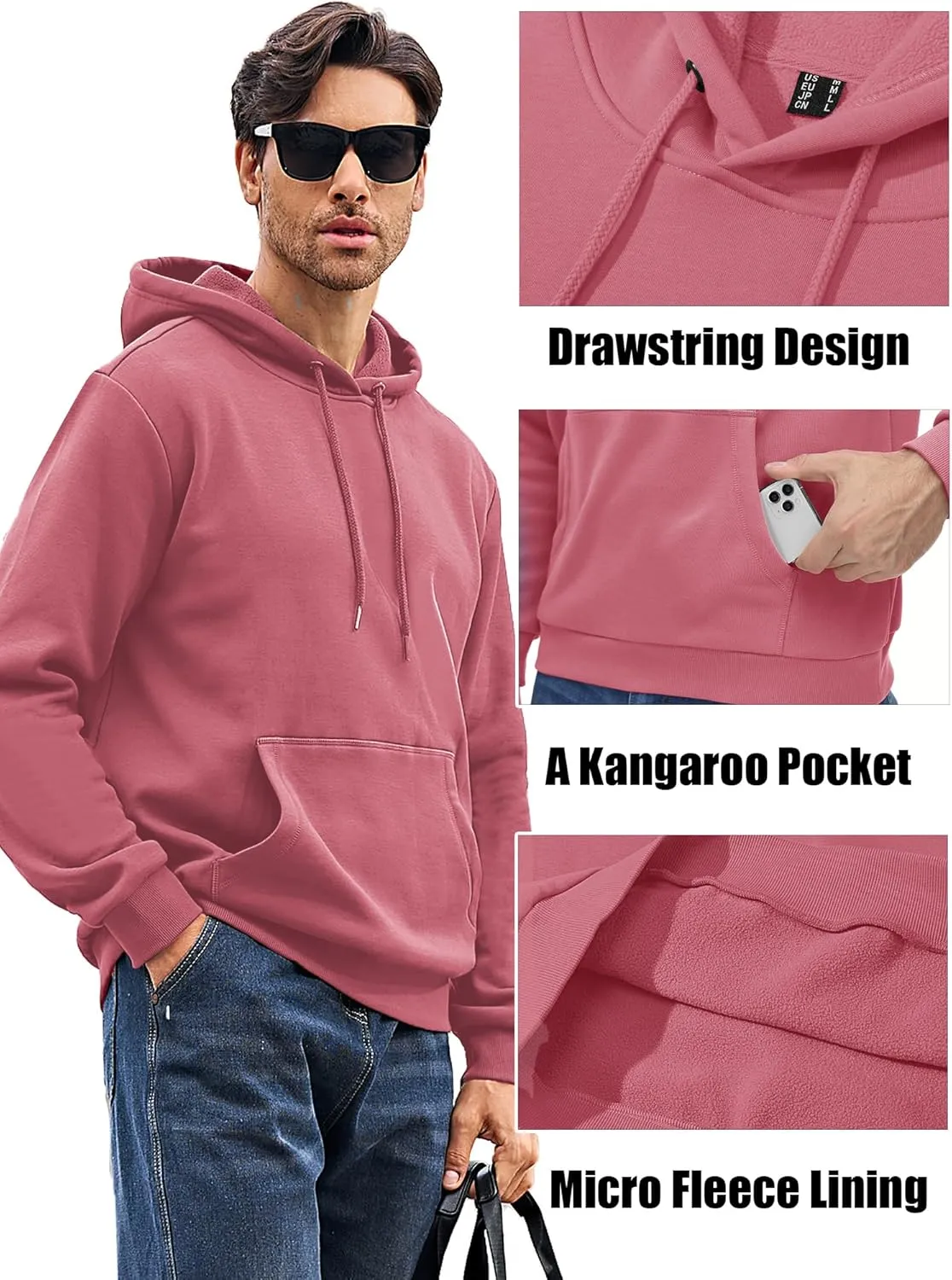 MAGCOMSEN Men's Active Hoodies Fleece Lined Sweatshirts Casual Athletic Workout Pullover With Kangaroo Pocket