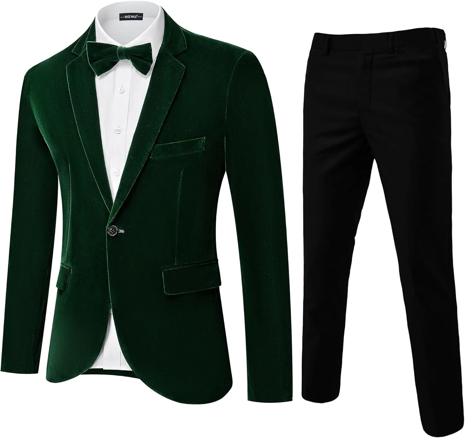 MAGE MALE Men's 2 Piece Velvet Suit Solid Color One Button Slim Fit Tuxedo Blazer Party Dinner Jacket & Pants