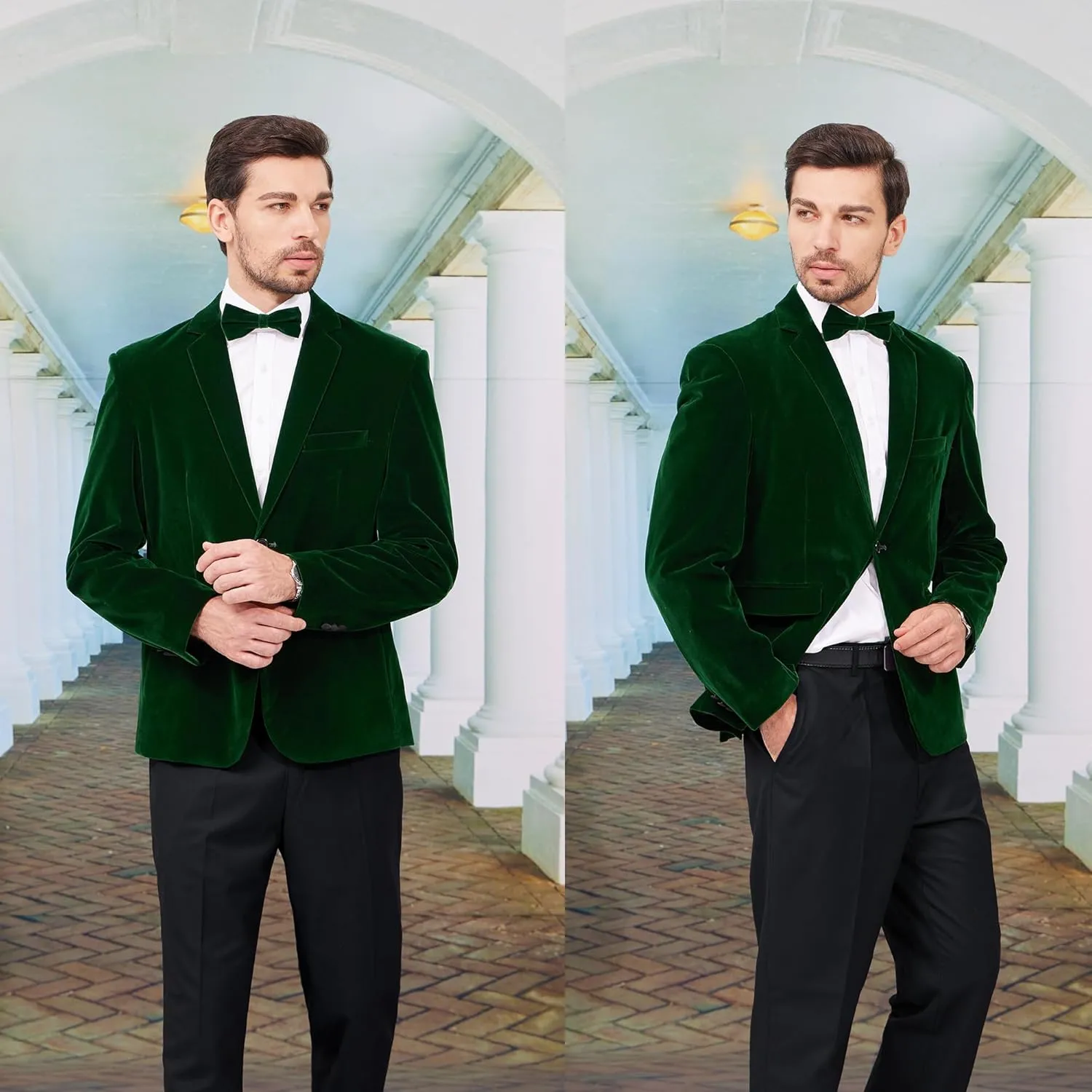 MAGE MALE Men's 2 Piece Velvet Suit Solid Color One Button Slim Fit Tuxedo Blazer Party Dinner Jacket & Pants