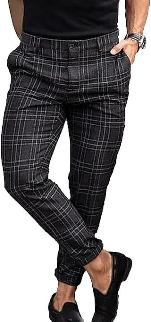 Maiyifu-GJ Men's Stretch Skinny Dress Pants Fashion Slim Fit Business Casual Pants Lightweight Tapered Chino Trousers
