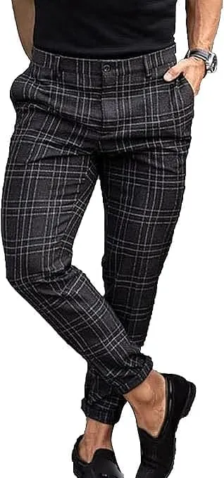 Maiyifu-GJ Men's Stretch Skinny Dress Pants Fashion Slim Fit Business Casual Pants Lightweight Tapered Chino Trousers