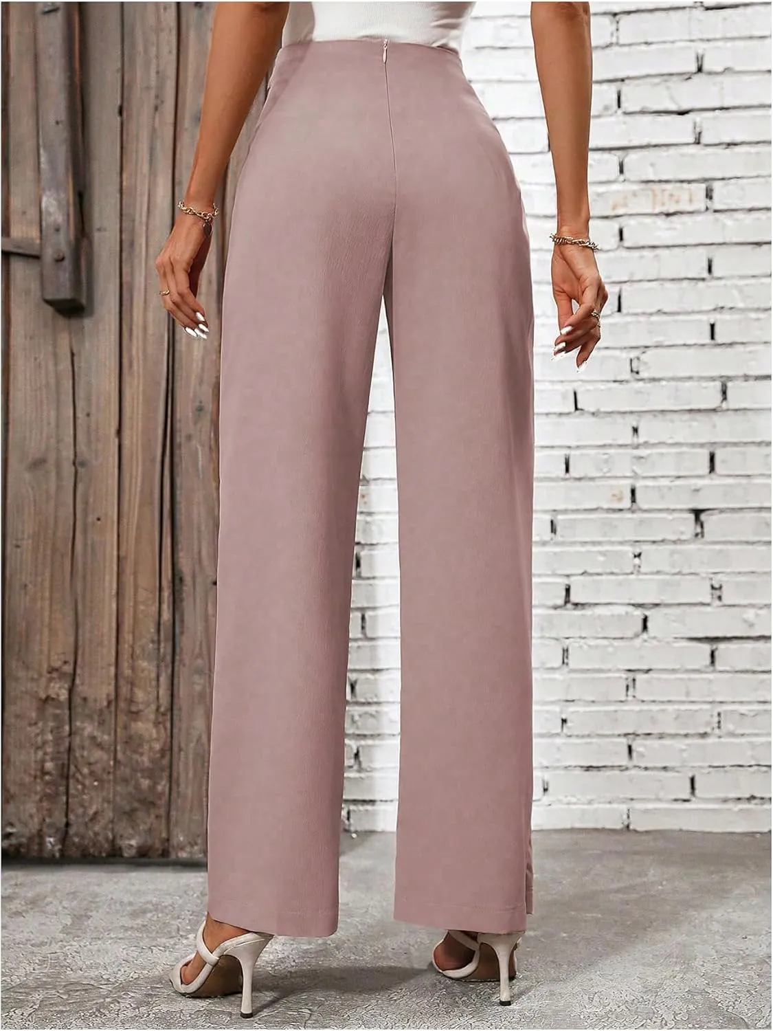 MakeMeChic Women's High Waist Trousers Straight Leg Bow Knot Work Office Suit Pants