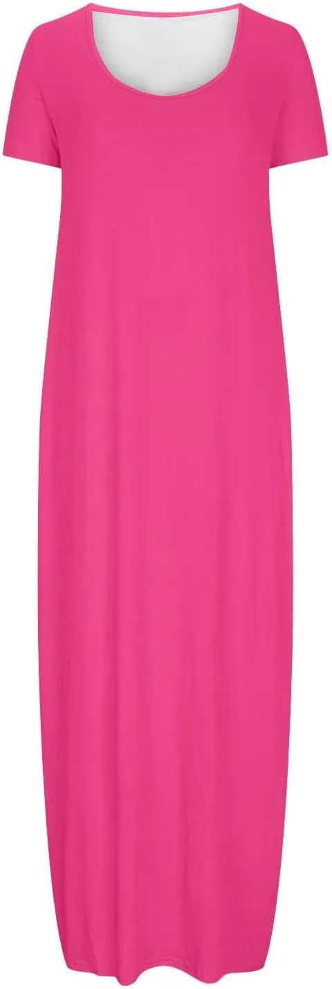 Maxi Dresses for Women 2025 Casual Short Sleeve Round Neck Summer Dresses Plus Size Loose Fit Long Beach Sundress