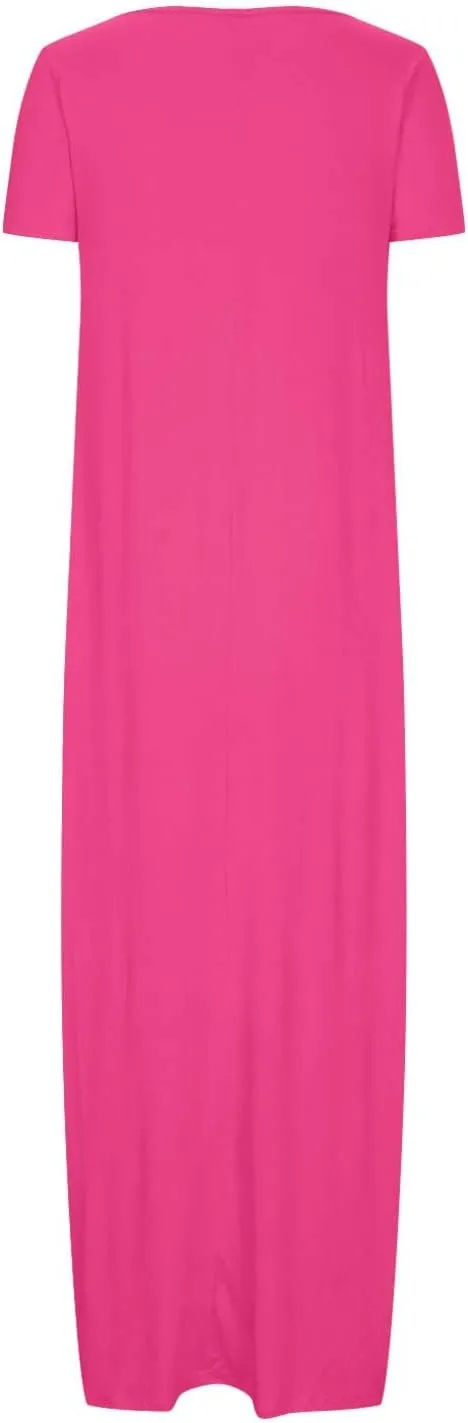 Maxi Dresses for Women 2025 Casual Short Sleeve Round Neck Summer Dresses Plus Size Loose Fit Long Beach Sundress