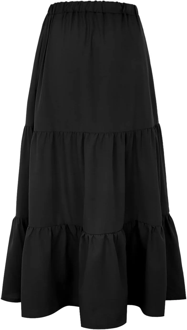 Maxi Skirts for Women Pleated Long Midi Skirt with Pockets Casual Summer High Waisted Flowy Trendy Boho A Line Skirts