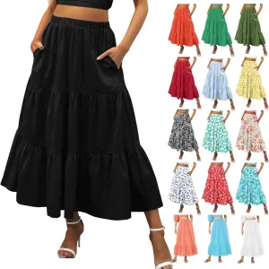 Maxi Skirts for Women Pleated Long Midi Skirt with Pockets Casual Summer High Waisted Flowy Trendy Boho A Line Skirts