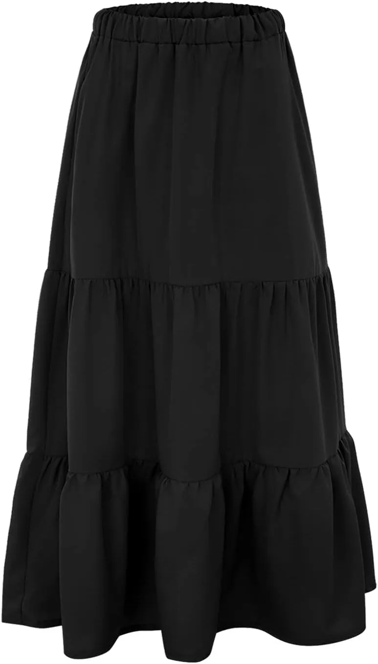Maxi Skirts for Women Pleated Long Midi Skirt with Pockets Casual Summer High Waisted Flowy Trendy Boho A Line Skirts