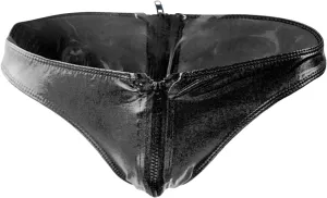 Men Low Waist Double Zipper Brief Underwear Patent Leather Bulge Pouch Underwear Shiny Metallic U Convex Bikini