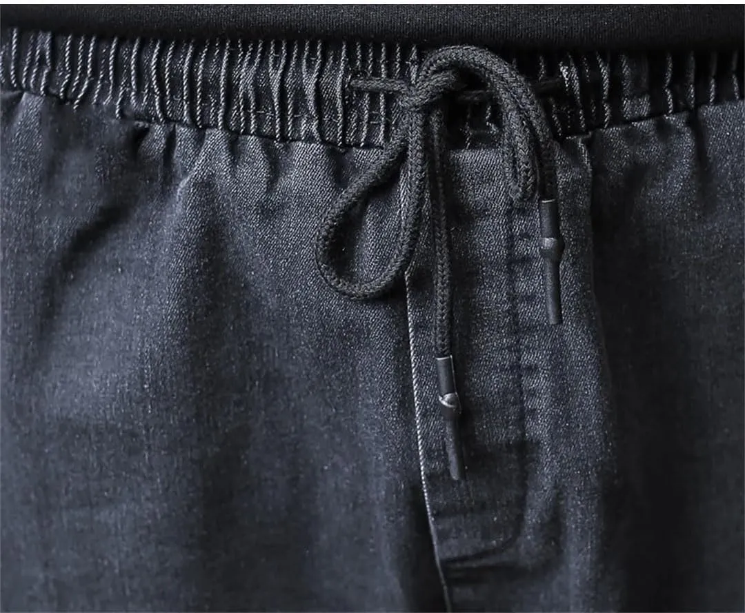 Men Plus Size Jeans Drawstring Elastic Waist Baggy Denim Pants Loose Joggers Streetwear Harem Jeans Cargo Pants