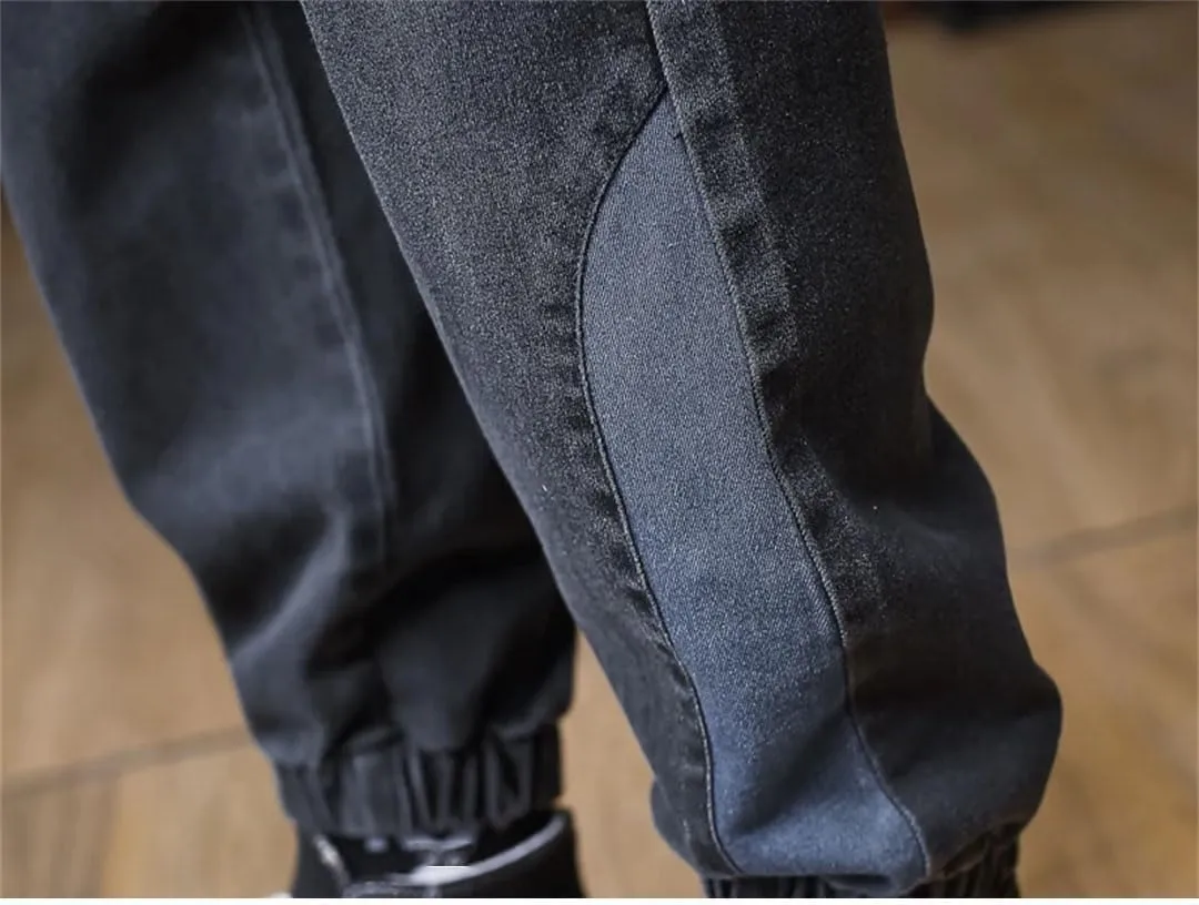 Men Plus Size Jeans Drawstring Elastic Waist Baggy Denim Pants Loose Joggers Streetwear Harem Jeans Cargo Pants