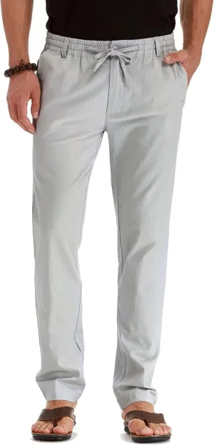 Mens Casual Linen Pants Loose Fit Elastic Drawstring Waist Summer Yoga Beach Trousers