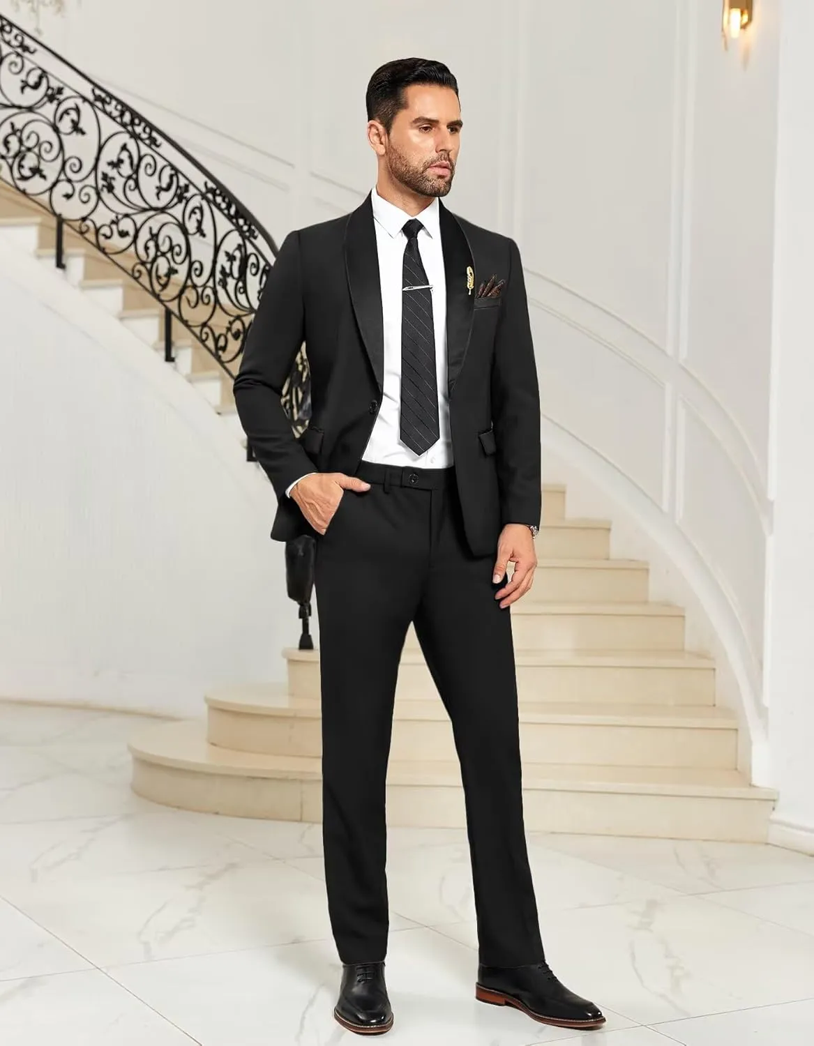 Mens Suit 3 Piece Formal Shawl Lapel Tuxedo for Men Wedding Suits One Button Jacket Vest Pants Set