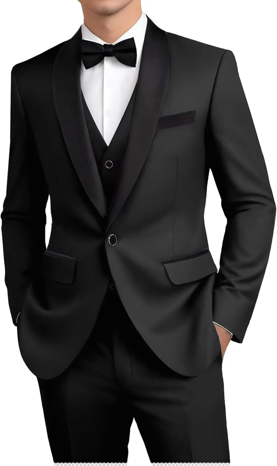 Mens Suit 3 Piece Formal Shawl Lapel Tuxedo for Men Wedding Suits One Button Jacket Vest Pants Set