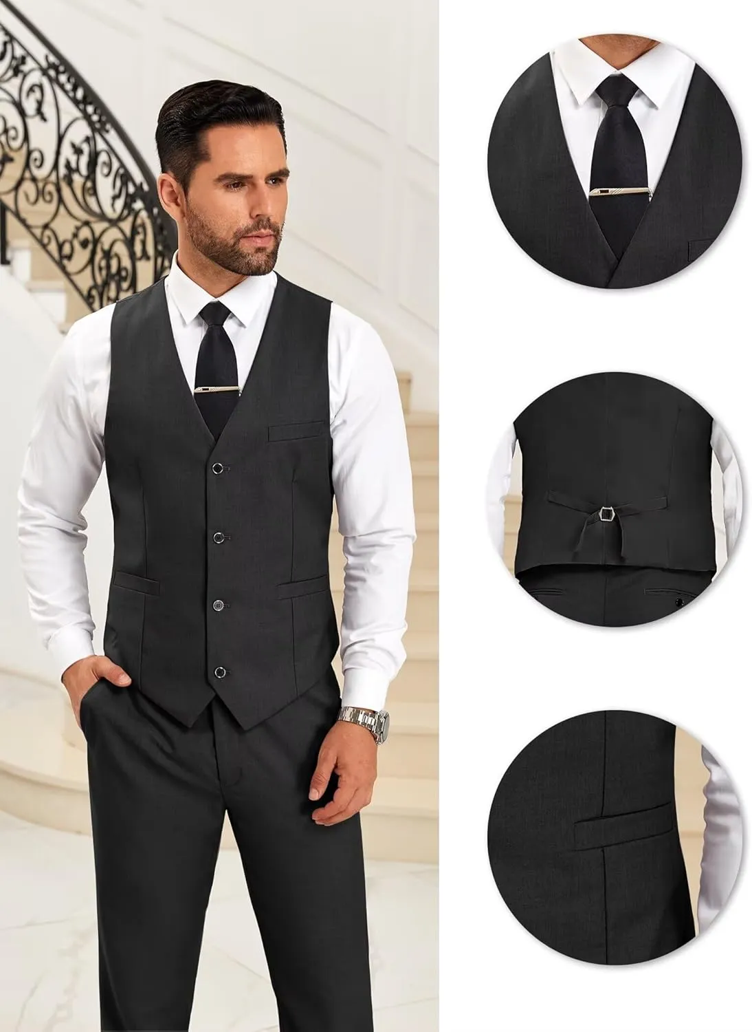 Mens Suit 3 Piece Formal Shawl Lapel Tuxedo for Men Wedding Suits One Button Jacket Vest Pants Set