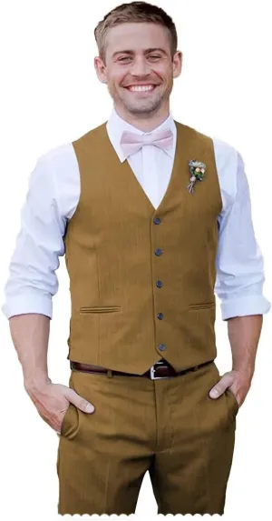 Men's Suit Vest and Pants Set 2 Piece Formal Bussiness Wedding Slim Fit Suits Groomsmen Prom Casual Suits