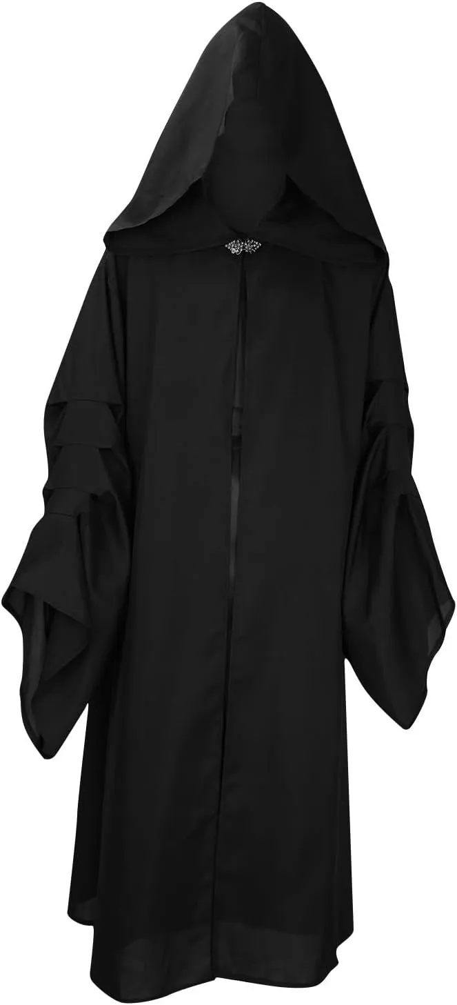 Men'S Vintage Gothic Cape, Medieval Hooded Knight Royal Court Cape, Side Opening Top Halloween Cosplay Costume