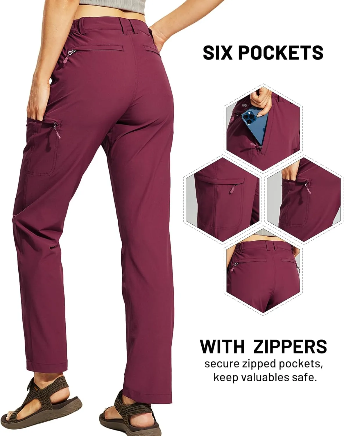 MIER Women's Quick Dry Cargo Pants Lightweight Tactical Hiking Pants with 6 Pockets, Stretchy and Water-Resistant