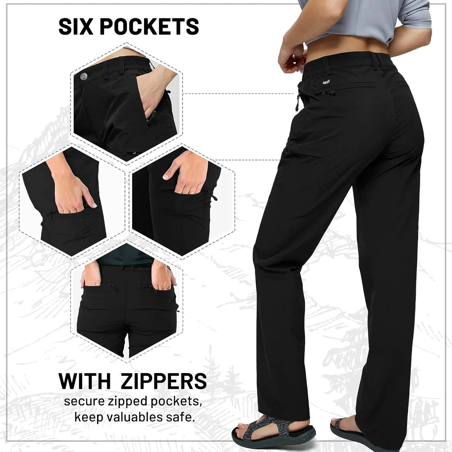 MIER Women's Quick Dry Cargo Pants Lightweight Tactical Hiking Pants with 6 Pockets, Stretchy and Water-Resistant