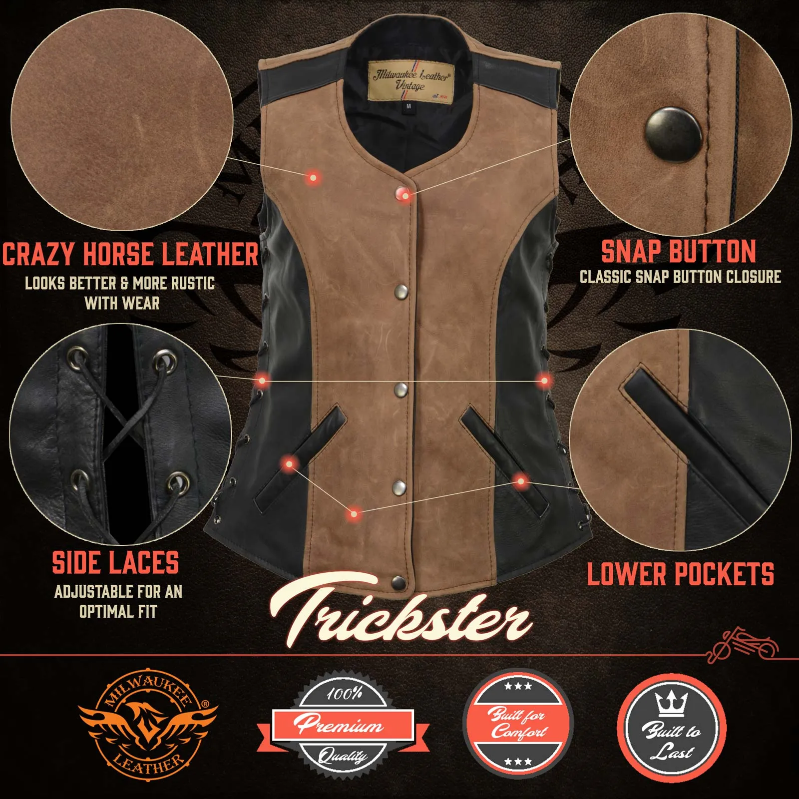 Milwaukee Leather MLL4508 Women's 'Trickster' Vintage Two Tone Crazy